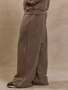 Musero 宽松喇叭形剪裁，纽扣前襟，弹性抽绳腰带，优质慢跑裤，冬季款 - 灰色 - 查看 1