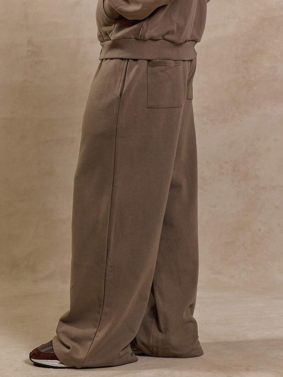 Musero 宽松喇叭形剪裁，纽扣前襟，弹性抽绳腰带，优质慢跑裤，冬季款 - 灰色 - 查看 1