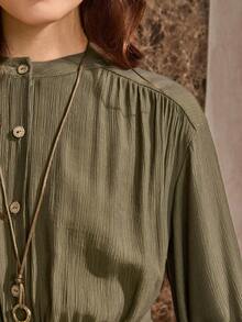 Wildy Women's Casual Textured Ruffle Hem Mini Dress, Suitable For Everyday Wear In Autumn/Winter - Green - View 7