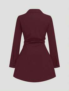 Franclia Vestido camisero de manga larga con cintura ceñida, talla grande y estilo casual - Burdeos - Ver 3