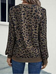 SHEIN LUNE Nueva llegada Sudadera holgada casual de pana con estampado de leopardo, caliente - Multicolor - Ver 2