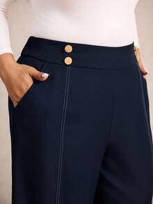 Elaquor Plus Size Casual Versatile Loose Pants Navy Blue Old Money Office