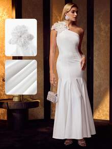 MOTF Soiréza Abito da cocktail aderente con motivo floreale tridimensionale - Bianco - Visualizzare 8