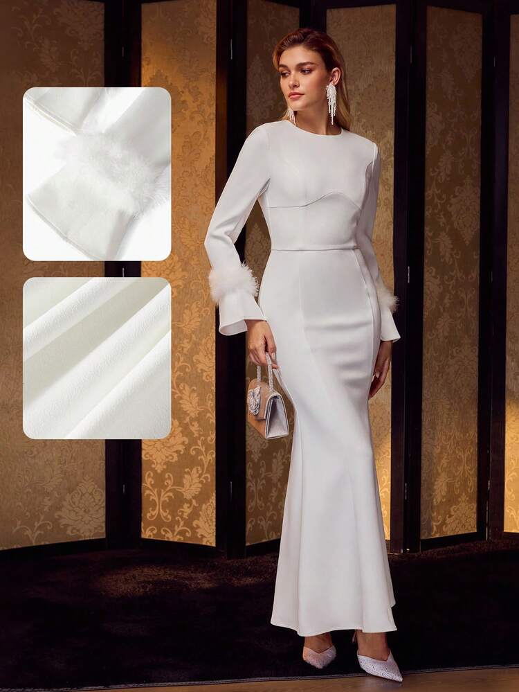 MOTF Soiréza CONTRAST FUZZY TRIM BIAS CUT PROM DRESS, PARTY