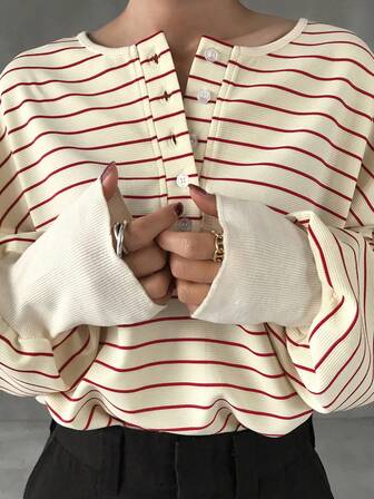 FRIFUL Tricou casual lejer cu dungi de liliac pentru femei, toamnă