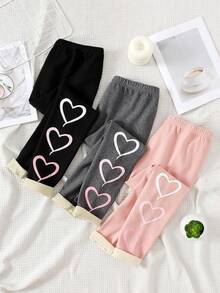 SHEIN 3条装少女高腰爱心印花羊毛内衬打底裤 - 彩色 - 查看 6