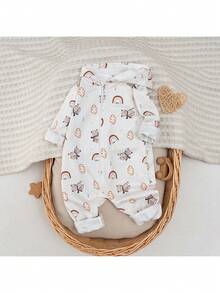 Loomiva Pelele de manga larga con cuello redondo suave de punto con estampado de oso de dibujos animados para bebé niño, versátil y cómodo