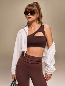 Hanevo 女士休闲运动背心式瑜伽健身文胸 - 咖啡棕 - 查看 3