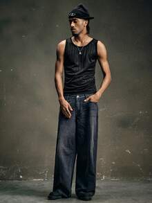 AXEPEAK Men's Washed Loose Casual Cold Printing New Style Stylish Pants - Black - View 6