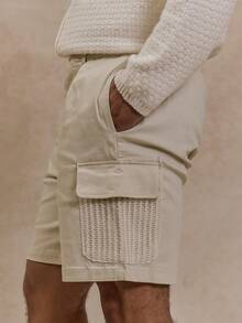 Musero Men Tailored Cargo Streetstyle Knit Pocket Detail Shorts Button Fastening SPRING Wardrobe - Apricot - View 5