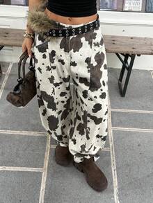 Muchica 女式牛仔印花口袋宽腿宽松休闲牛仔裤