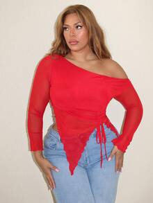 MelDlgn Plus Size Women Summer Mesh Bow Blouse, Elegant Holiday Party, Suitable For Birthday And Valentine's Day - Red - View 5