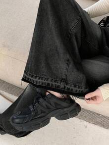 DAZY Women's Button Front Pocket Distressed Wide Leg Jeans, Casual Everyday - Black - View 4