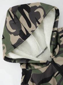 2pcs/Set Teens' New Thick Camo Hooded Half-Zip Sweatshirt And Camo Cargo Jogger Pants Casual Sports Outfit, Winter - Multicolor - View 3