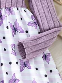 Explorewe SHEIN KIDS,Best Gifts For 11 12 Year Olds Girl,Tween Girls' Casual Patchwork Butterfly Print Bow Decor Dress, Autumn,Internet Girl - Purple - View 6