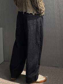 DAZY Men's Black Raw Denim Wide Leg Cocoon Jeans, Autumn