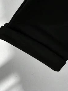 FavEase 女士抓绒弹力腰纯色褶皱休闲运动裤 - 黑色 - 查看 6