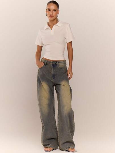 MUSERA Washed Ballon Leg Denim Jeans Cool Girl Streetstyle Everyday Casual Fall Autumn Winter