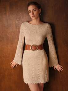 MOTF PREMIUM LACE FLARE SLEEVE DRESS - Khaki - View 7