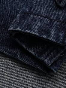 Dazy Plus Bộ đồ denim 2 mảnh cổ điển màu xanh đậm, áo rộng thắt nơ thời trang thường ngày và quần jean dài ống đứng, bộ đồ denim cỡ lớn cho nữ - Rửa tối - Xem 3