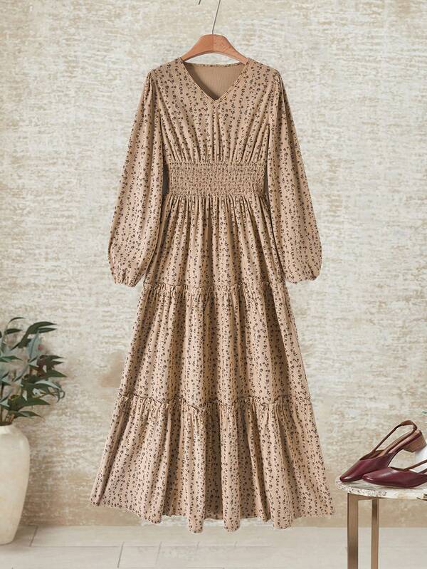 Rusticease Women's Casual Long Sleeve Dress, Suitable For Autumn/Winter And Daily Wear Smocked Women Dress Tiered Maxi Dress Long Boho Dress Cottagecore Dress French Style Dress Women's Fall Clothes  Winter Dresses  Christmas  Winter Dress Women  Winter Dress Women   Floral Dress For Women