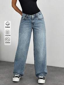 EURMUSE Women's Loose Fit Straight Leg Jeans With Pockets, Casual & Versatile - Medium Wash - View 1