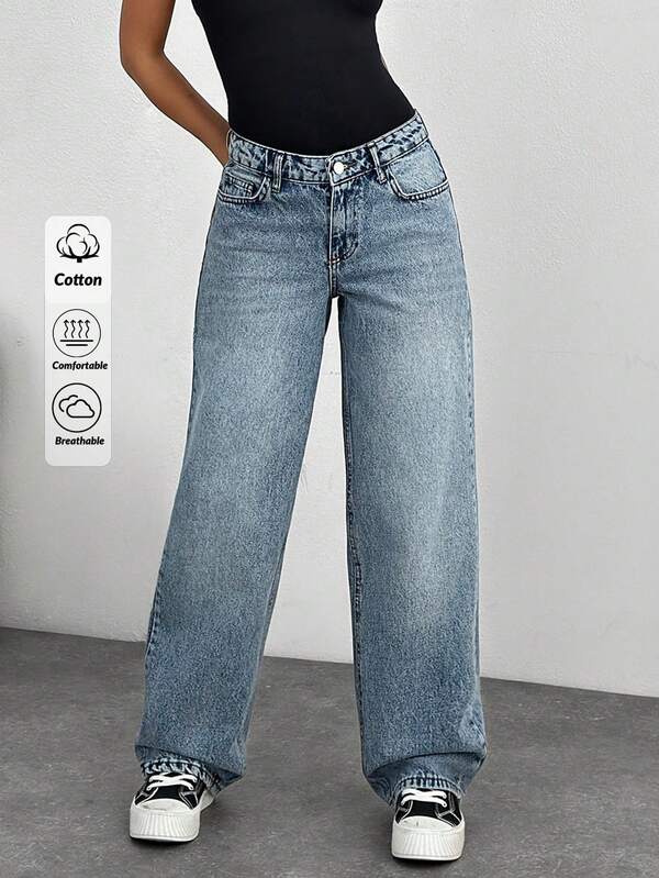 EURMUSE Women's Loose Fit Straight Leg Jeans With Pockets, Casual & Versatile