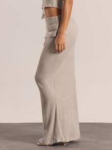 MUSERA Chân váy maxi dài cạp trung bình, thích hợp mặc đi chơi, dạo phố, đi chơi tối, gợi cảm, dễ thương, thoải mái, dự tiệc mùa thu hè. - Màu Khaki - Xem 3