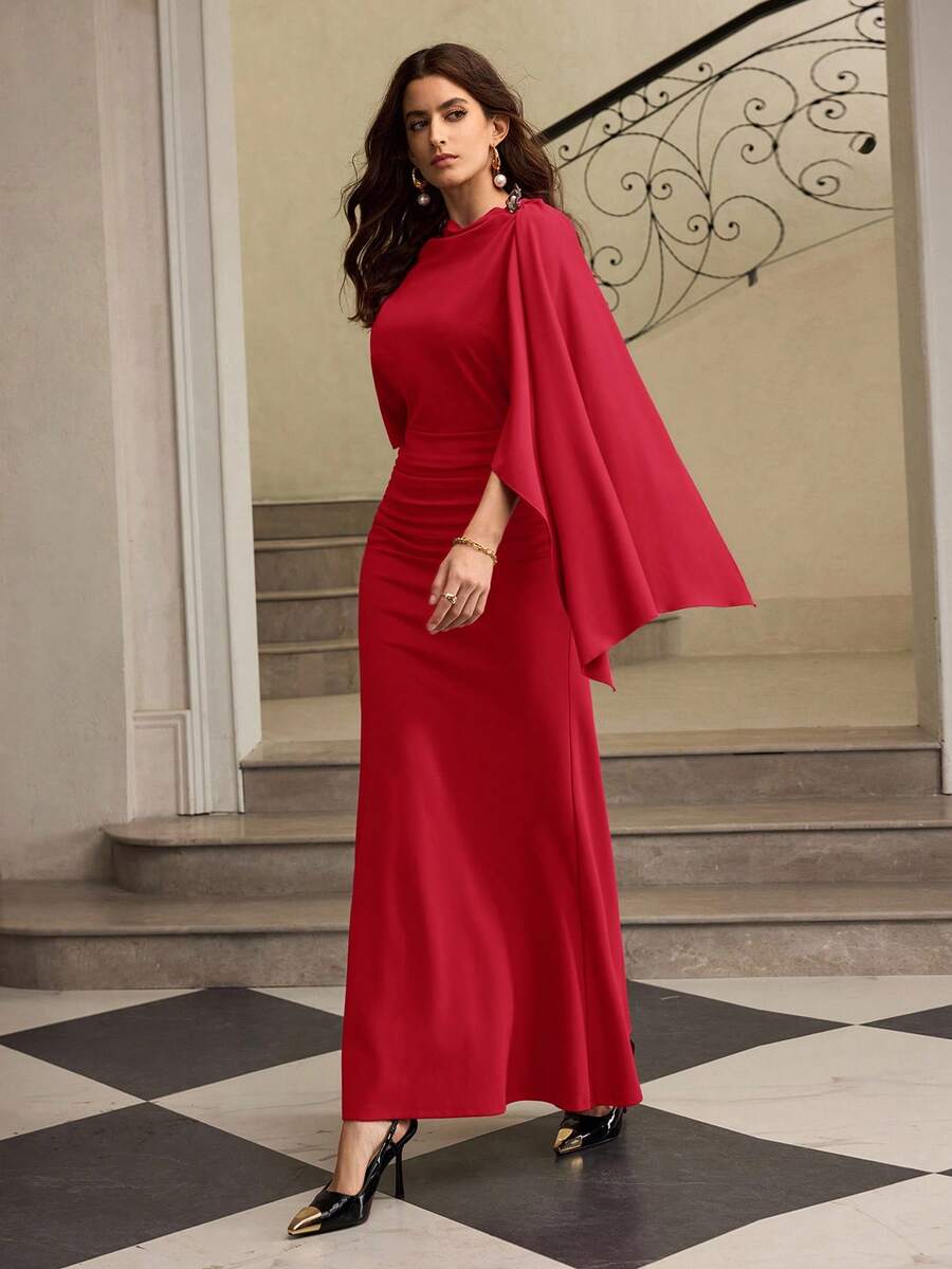 ZEYLAH Váy xòe nhún bèo thanh lịch dành cho nữ - Đỏ - Xem 1