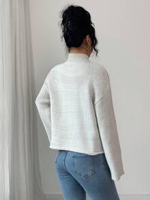 SHEIN Raffinéa Women's Casual Fashion Minimalist Versatile Commuting Loose High Neck Bow Decor Sweater, Autumn/Winter - Light Grey - View 2