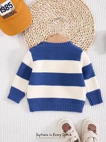 Cozy Pixies 新生儿男女宝宝彩色条纹圆领长袖套头毛衣，加厚保暖，适合冬季穿着