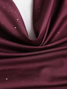 Sweetra Women's New Sexy Backless Ruched Waist Slim Fit Shiny Wrap Dress, Suitable For Daily Commute, Graduation, Independence Day Party - Red Violet - View 3