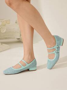 CUCCOO CHICEST Zapatos planos cómodos y versátiles con doble hebilla para mujer - Azul Marino - Ver 7