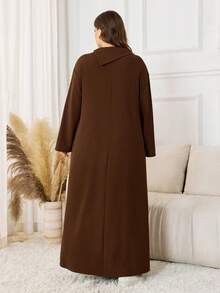 Lacomfia 大码女式针织高领休闲连衣裙 - 咖啡棕 - 查看 2