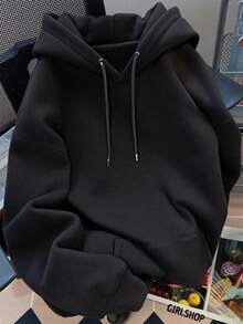 Sudadera con capucha para mujer estilo deportivo número estampado animal print holgada cuello redondo manga larga otoño invierno uso diario hoodie - Negro - Ver 2