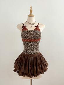 SHEIN Unity 女士豹纹蝴蝶结蕾丝拼接吊带背心 - 彩色 - 查看 6