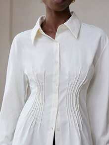 Aveloria Modichic French Fashion Casual Pleated Long Sleeve Shirt - White - View 1