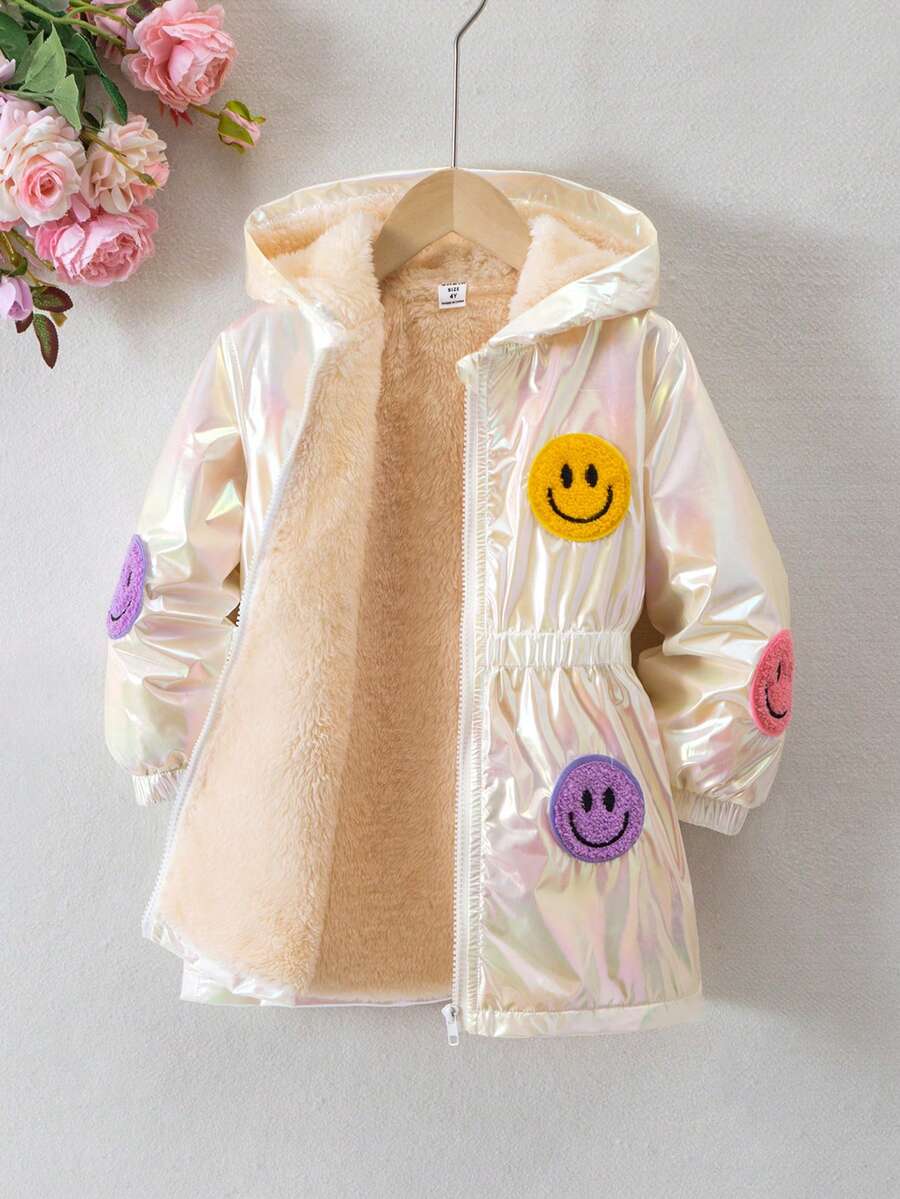 SHEIN Elladie kids Áo khoác dài tay có mũ trùm đầu phong cách đường phố cổ điển cho bé gái 1 chiếc áo khoác lông ấm áp cho bé gái - Nhiều màu - Xem 1