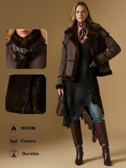 Briarwyn Women's Casual Fashionable Street Commute Suede Faux Fur Jacket, Autumn/Winter,Brown Jacket,Old Money Style Women