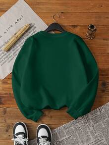 INAWLY Damen Rundhals Weihnachts-Motiv Muster Regular Fit Langarm Sweatshirt, Herbst/Winter - Armeegrün - Übersicht 2