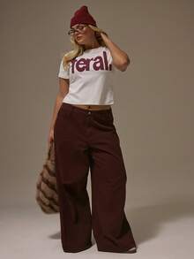 MUSERA Plus Fitted Graphic Slogan Baby Tee Top Tshirts Autum Party Curve - Multicolor - View 5