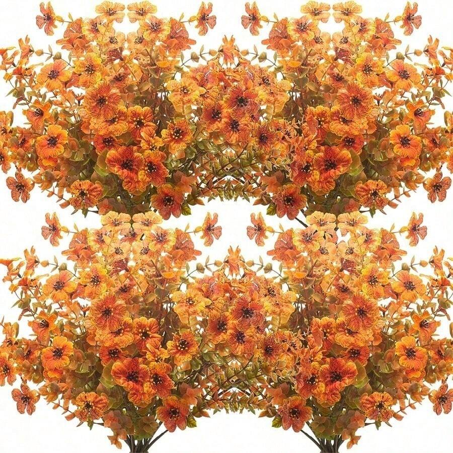 Outdoor Artificial Fall Flower, Uv Resistant Fake Plants, Faux Plastic Floral Orange Shrubs Hanging Flower Plant For Home Kitchen Balcony Garden Window Sill Fall Decoration - Multicolor - View 1