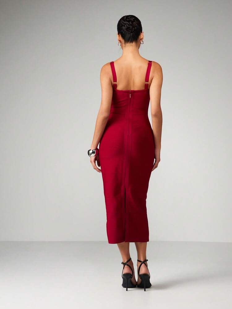MISSGUIDED Burgundy Sweetheart Bustier Midi Dress With Adjustable Straps For Party Evening