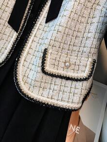 GlowEve CURVE Set da donna taglie forti elegante composto da gilet da pendolare e abito plissettato a maniche lunghe - Bianco e nero - Visualizzare 8