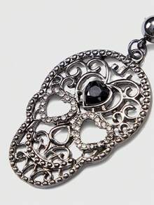 ROMWE Goth 1 对哥特式女士时尚耳环 - 镂空金属骷髅头设计镶嵌水钻，适合时尚派对、万圣节和日常佩戴 - 槍黑色 - 查看 4