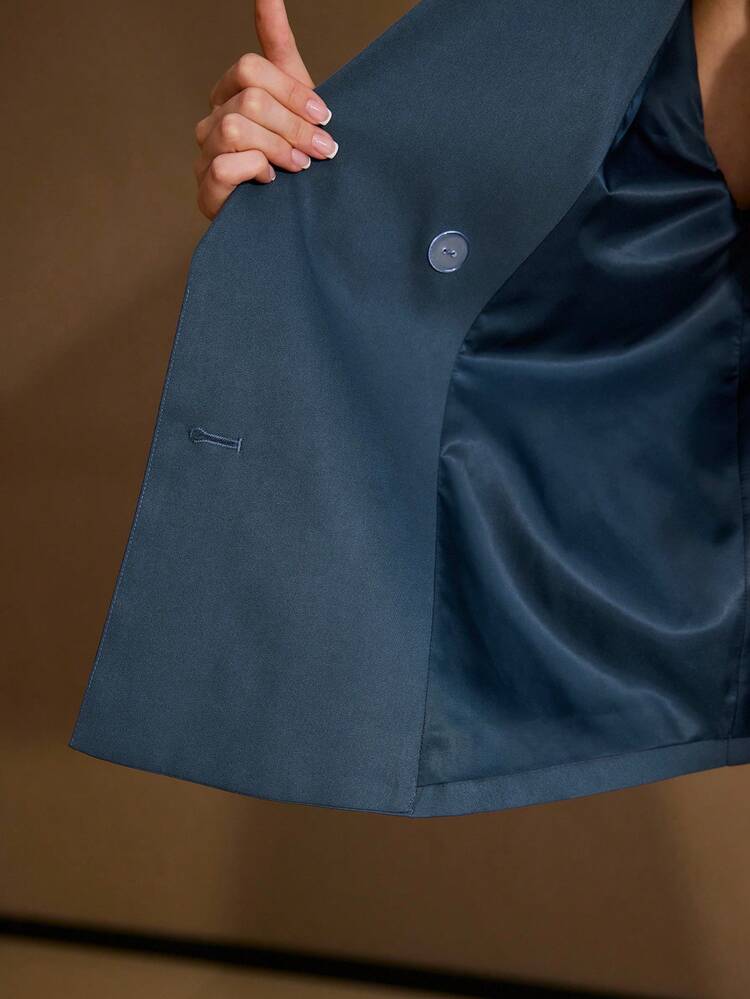 CASACO TRENCH CLÁSSICO PARA MULHERES COM GOLA VIRADA PARA BAIXO, SOLTO, MINIMALISTA VERSÁTIL, MANGA LONGA COM DETALHE DE BOTÃO METÁLICO, REGULAR, OUTONO/INVERNO