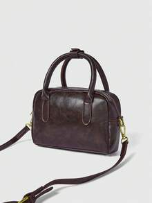 ROMWE Grunge Punk 女士复古咖啡棕色保龄球包，新款时尚手提包带肩带设计，小巧休闲单肩斜挎包带结饰，适合手机、零钱包、情人节礼物 - 咖啡棕 - 查看 5