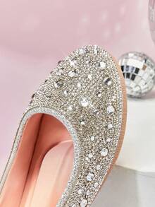 Mini mi Bailarinas rosas con tira de tobillo y aplicaciones de strass, con plantilla de espuma viscoelástica, para un look de princesa con destellos de diferentes tamaños para niñas - Plateado - Ver 7