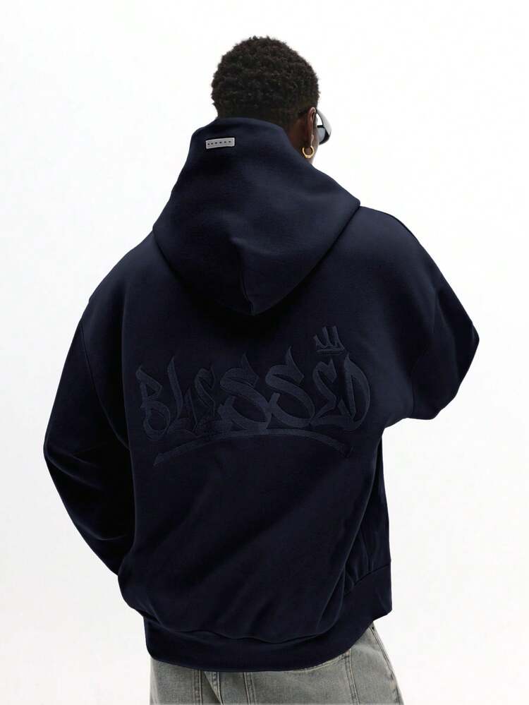 Embossed Logo Pullover Hoodie With Centre Pocket