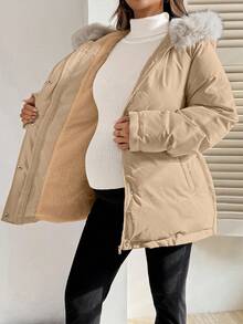 SHEIN Maternity Autumn/Winter Thermal Lined Drawstring Waist Hooded Padded Coat